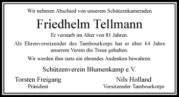 Traueranzeige von Friedhelm Tellmann von Rheinische Post