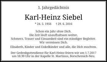 Traueranzeige von Karl-Heinz Siebel von Rheinische Post