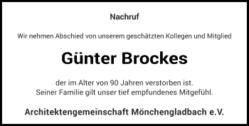 Traueranzeige von Günter Brockes von Rheinische Post