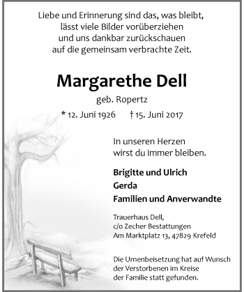 Traueranzeige von Margarethe Dell von Rheinische Post