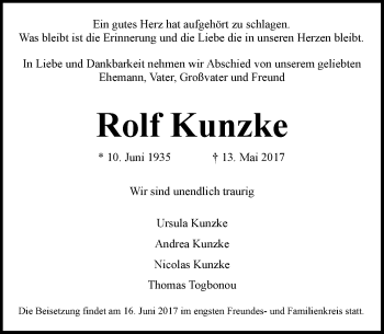 Traueranzeige von Rolf Kunzke von Rheinische Post