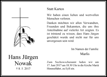 Traueranzeige von Hans Jürgen Nowak von Rheinische Post