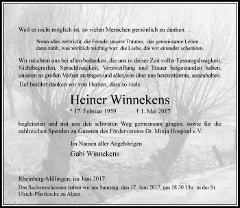 Traueranzeige von Heiner Winnekens von Rheinische Post
