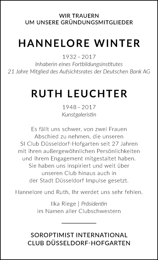  Traueranzeige für Ruth Leuchter vom 17.06.2017 aus Rheinische Post