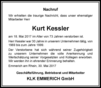 Traueranzeige von Kurt Kessler von Rheinische Post