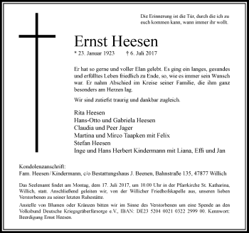 Traueranzeige von Ernst Heesen von Rheinische Post