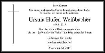 Traueranzeige von Ursula Hufen-Weißbacher von Rheinische Post
