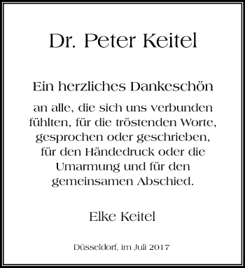Traueranzeige von Peter Keitel von Rheinische Post