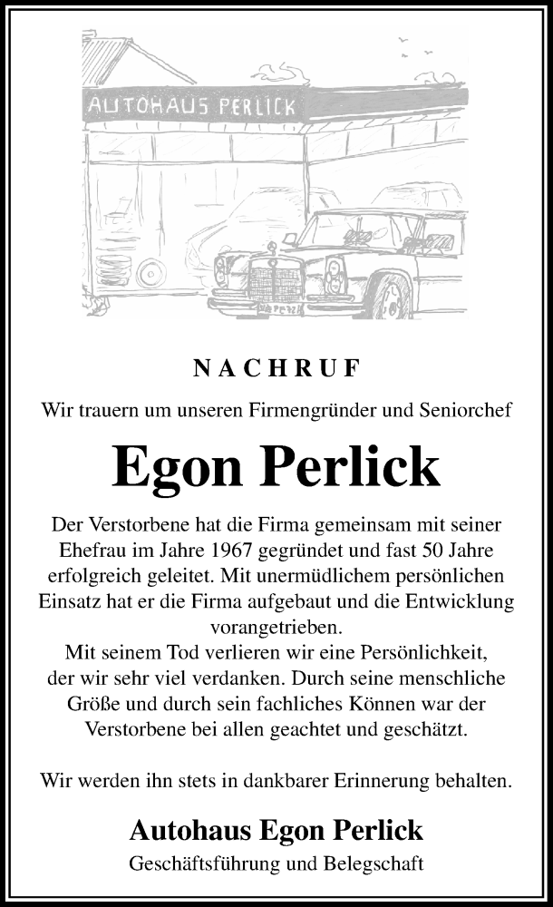  Traueranzeige für Egon Perlick vom 15.07.2017 aus Rheinische Post