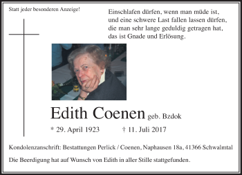 Traueranzeige von Edith Coenen von Rheinische Post