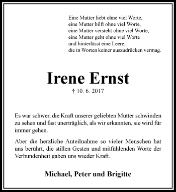 Traueranzeige von Irene Ernst von Rheinische Post