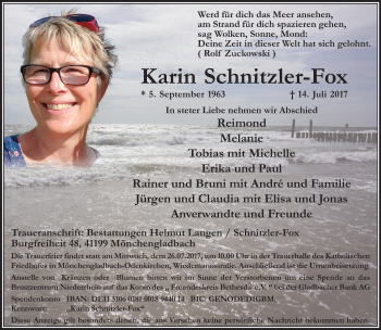Traueranzeige von Karin Schnitzler-Fox von Rheinische Post