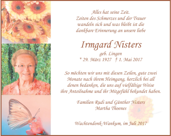 Traueranzeige von Irmgard Nisters von Rheinische Post