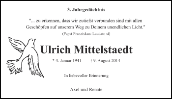 Traueranzeige von Ulrich Mittelstaedt von Rheinische Post