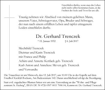 Traueranzeige von Gerhard Trenczek von Rheinische Post