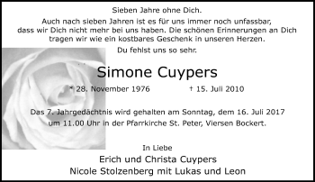 Traueranzeige von Simone Cuypers von Rheinische Post