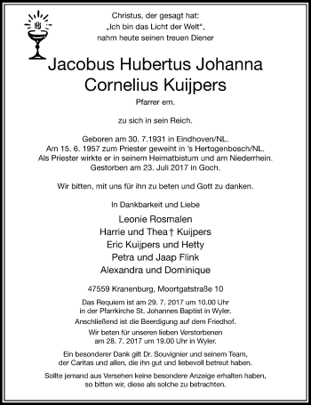 Traueranzeige von Jacobus Hubertus Johanna Cornelius Kuijpers von Rheinische Post