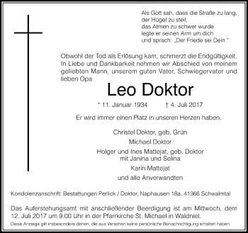 Traueranzeige von Leo Doktor von Rheinische Post