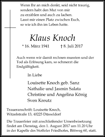 Traueranzeige von Klaus Knoch von Rheinische Post