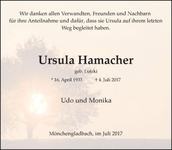 Traueranzeige von Ursula Hamacher von Rheinische Post