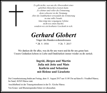 Traueranzeige von Gerhard Globert von Rheinische Post