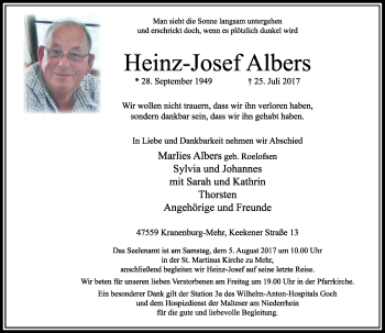 Traueranzeige von Heinz-Josef Albers von Rheinische Post