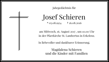 Traueranzeige von Josef Schieren von Rheinische Post