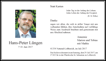 Traueranzeige von Hans-Peter Lüngen von Rheinische Post