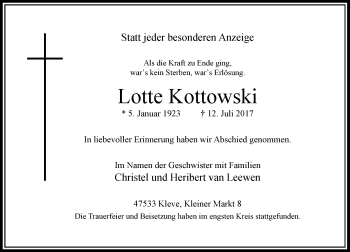 Traueranzeige von Lotte Kottowski von Rheinische Post