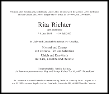 Traueranzeige von Rita Richter von Rheinische Post