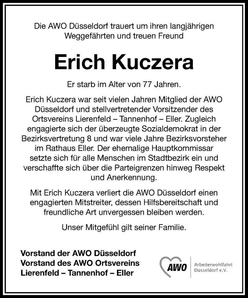  Traueranzeige für Erich Kuczera vom 15.07.2017 aus Rheinische Post