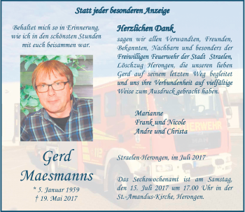 Traueranzeige von gerd Maesmanns von Rheinische Post