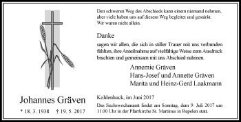 Traueranzeige von Johannes Gräven von Rheinische Post