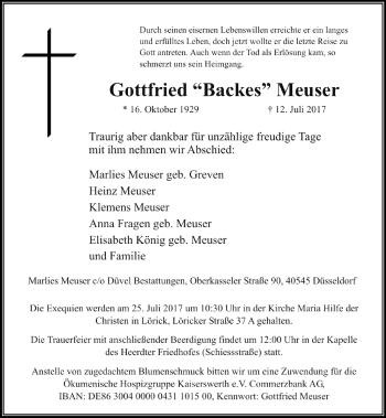 Traueranzeige von Gottfried Meuser von Rheinische Post