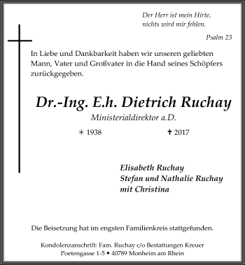 Traueranzeige von Dietrich Ruchay von Rheinische Post