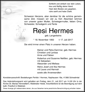Traueranzeige von Resi Hermes von Rheinische Post