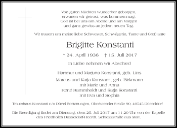 Traueranzeige von Brigitte Konstanti von Rheinische Post