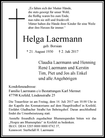 Traueranzeige von Helga Laermann von Rheinische Post