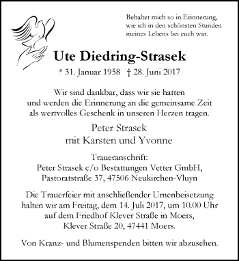 Traueranzeige von Ute Diedring-Strasek von Rheinische Post