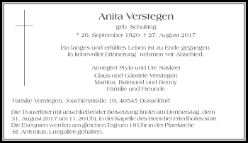 Traueranzeige von Anita Verstegen von Rheinische Post