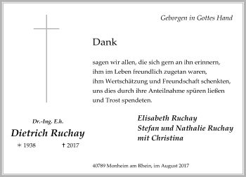 Traueranzeige von Dietrich Ruchay von Rheinische Post