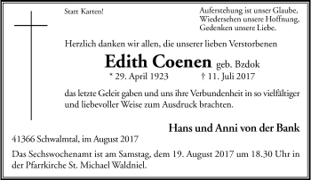 Traueranzeige von Edith Coenen von Rheinische Post
