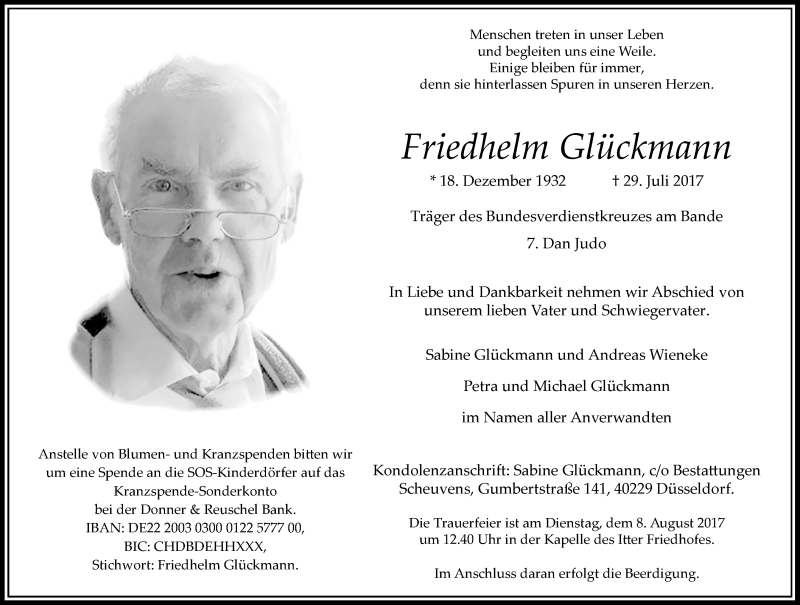  Traueranzeige für Friedhelm Glückmann vom 02.08.2017 aus Rheinische Post