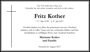 Traueranzeige von Fritz Kother von Rheinische Post