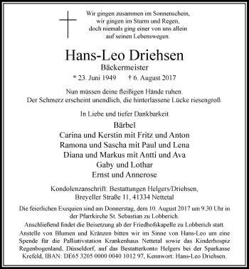 Traueranzeige von Hans-Leo Driehsen von Rheinische Post