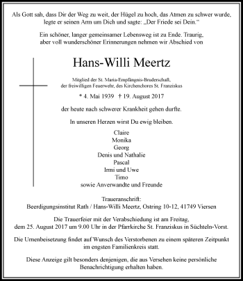 Traueranzeige von Hans-Willi Meertz von Rheinische Post