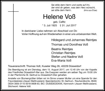 Traueranzeige von Helene Voß von Rheinische Post