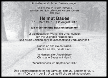 Traueranzeige von Helmut Baues von Rheinische Post