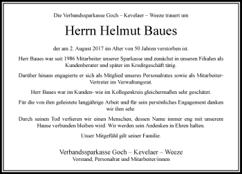 Traueranzeige von Helmut Baues von Rheinische Post