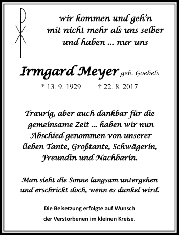 Traueranzeige von Irmgard Meyer von Rheinische Post